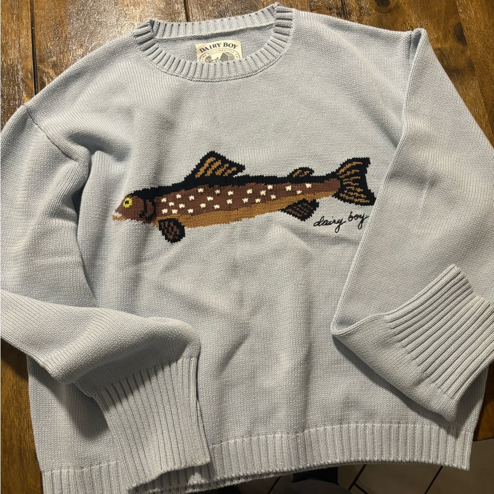Daisy Boy Light Blue Fish Embroidered Sweater
